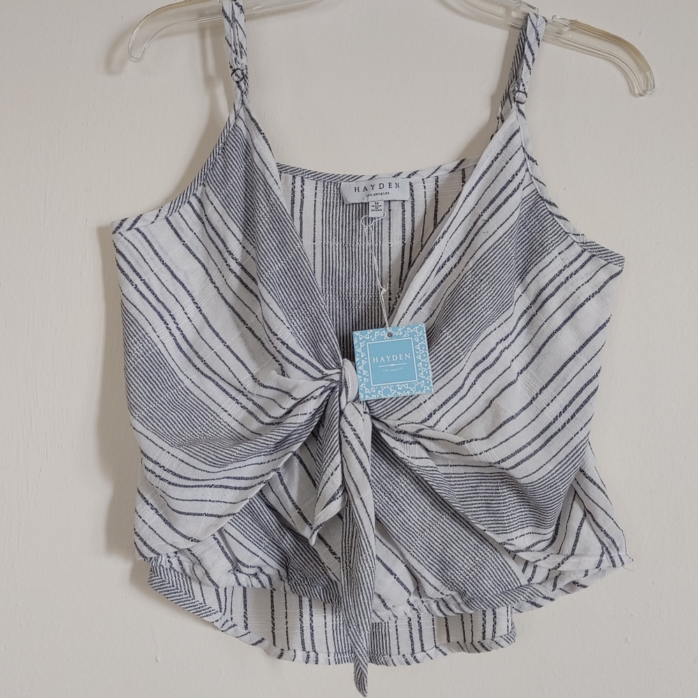 Hayden Los Angeles Women's Medium Striped Crop Top Knot Front